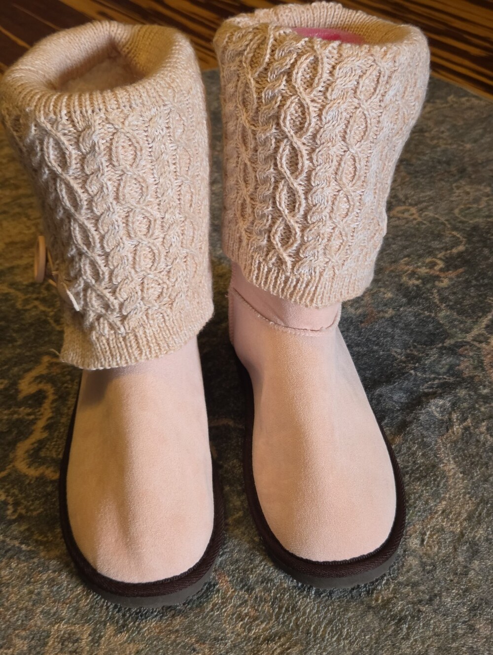 MUK LUKS Cheryl Mid-Calf Winter Boots Light Pink Cable Knit NWOT Size 10 - Picture 1 of 10